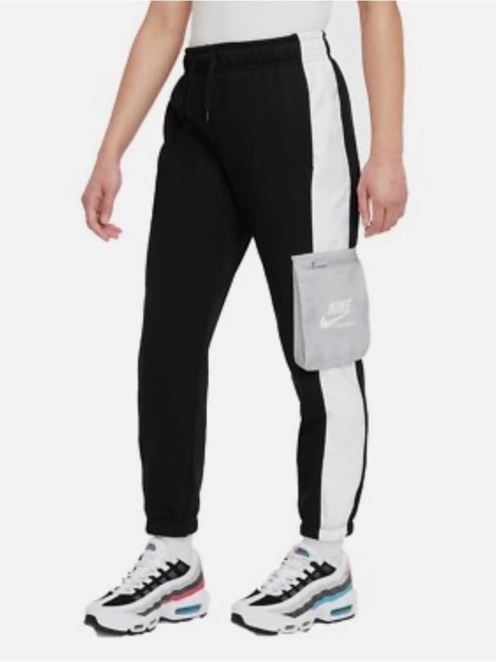 Nike Unisex Size L Cargo Jogger Pants French Terry Black White Sports Travel